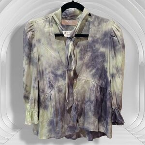 Elegant Tie-Dye Blouse in Purple and Green